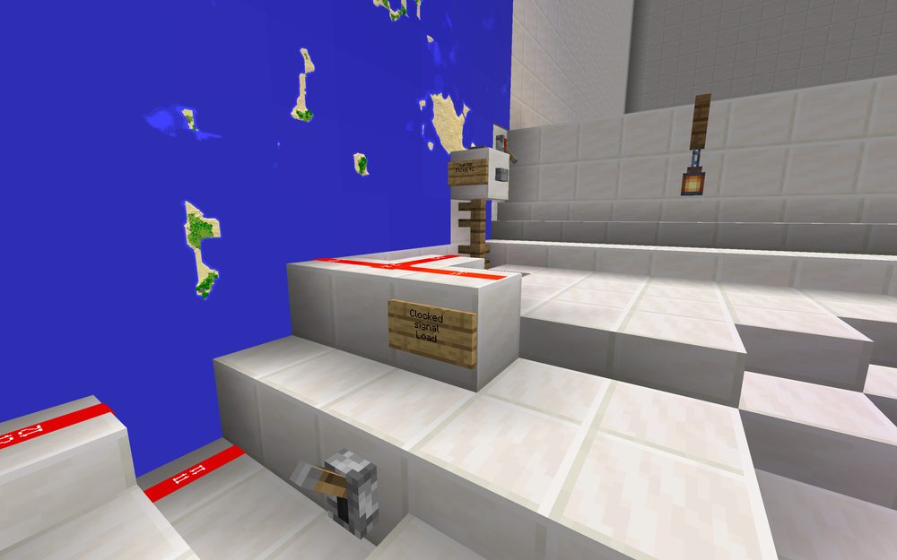 The loop-line memory corridor of the Minecraft redstone computer — a long run of repeaters carrying bits around the loop.