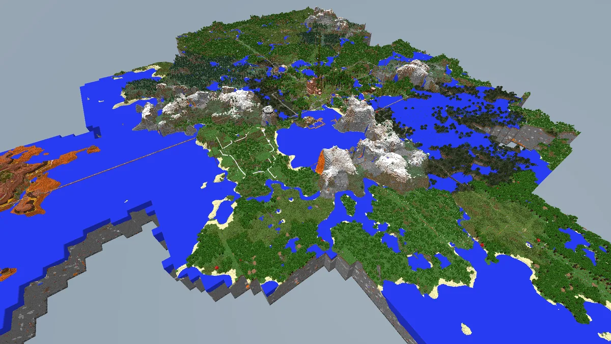 Another district of Bohemian Grove — buildings, roads and landscaped ground in the Minecraft world.