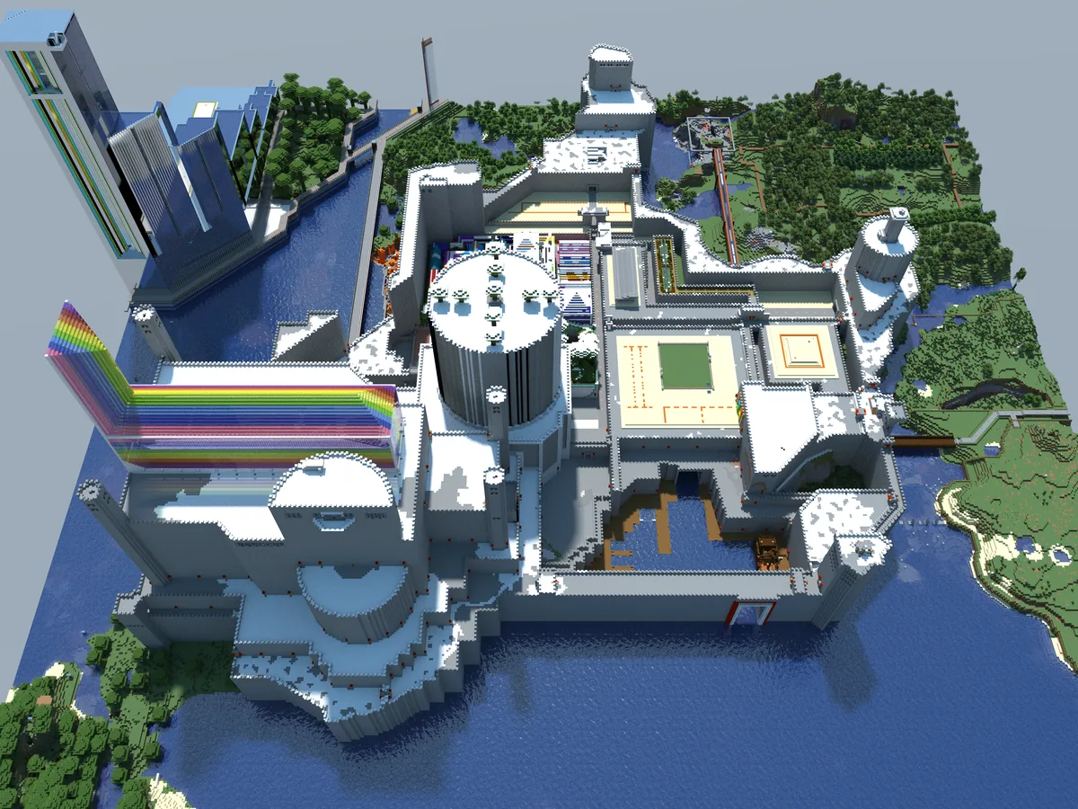 The castle in the Bohemian Grove Minecraft world — east view.