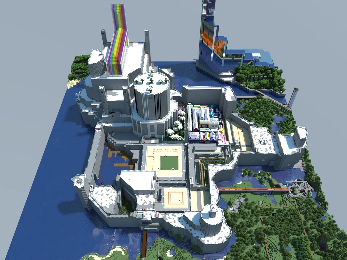 The castle in the Bohemian Grove Minecraft world — north view.