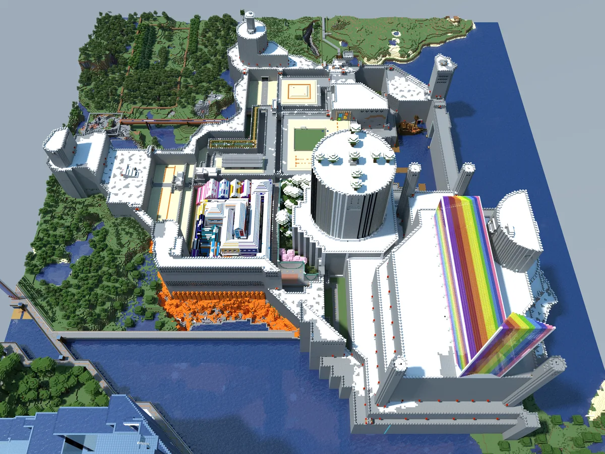 The castle in the Bohemian Grove Minecraft world — south view.
