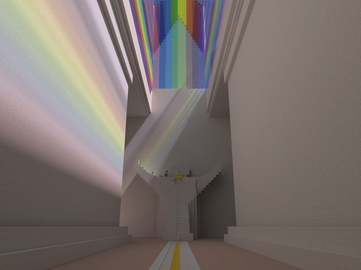 The castle in the Bohemian Grove Minecraft world — throne interior unlit view.