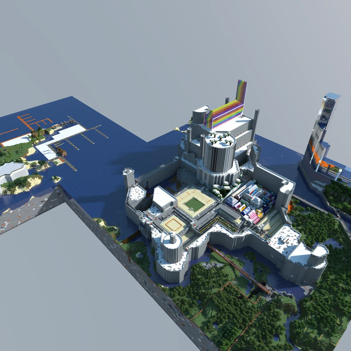 A view of the Bohemian Grove Minecraft world, captured April 26, 2024.