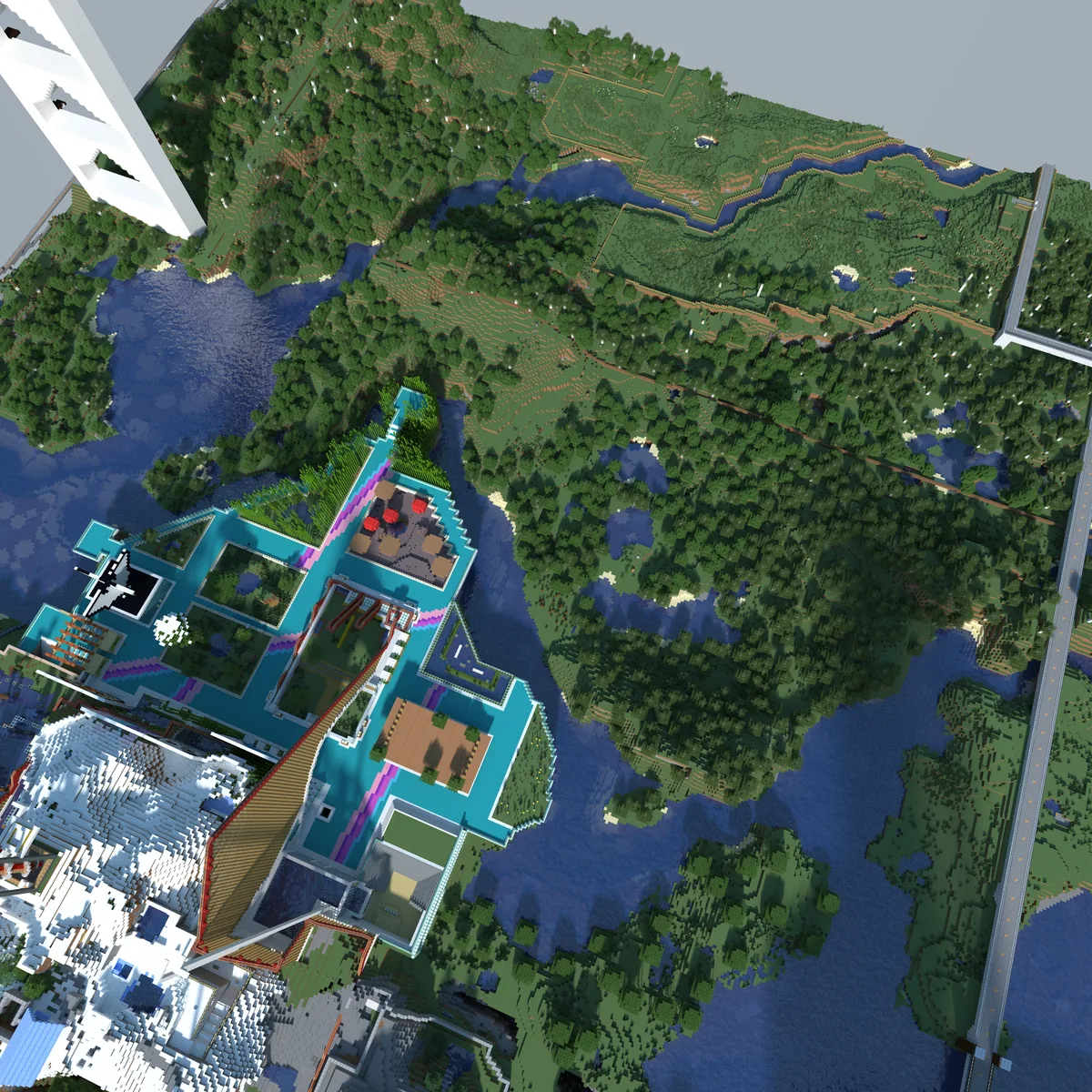 A view of the Bohemian Grove Minecraft world, captured April 26, 2024.