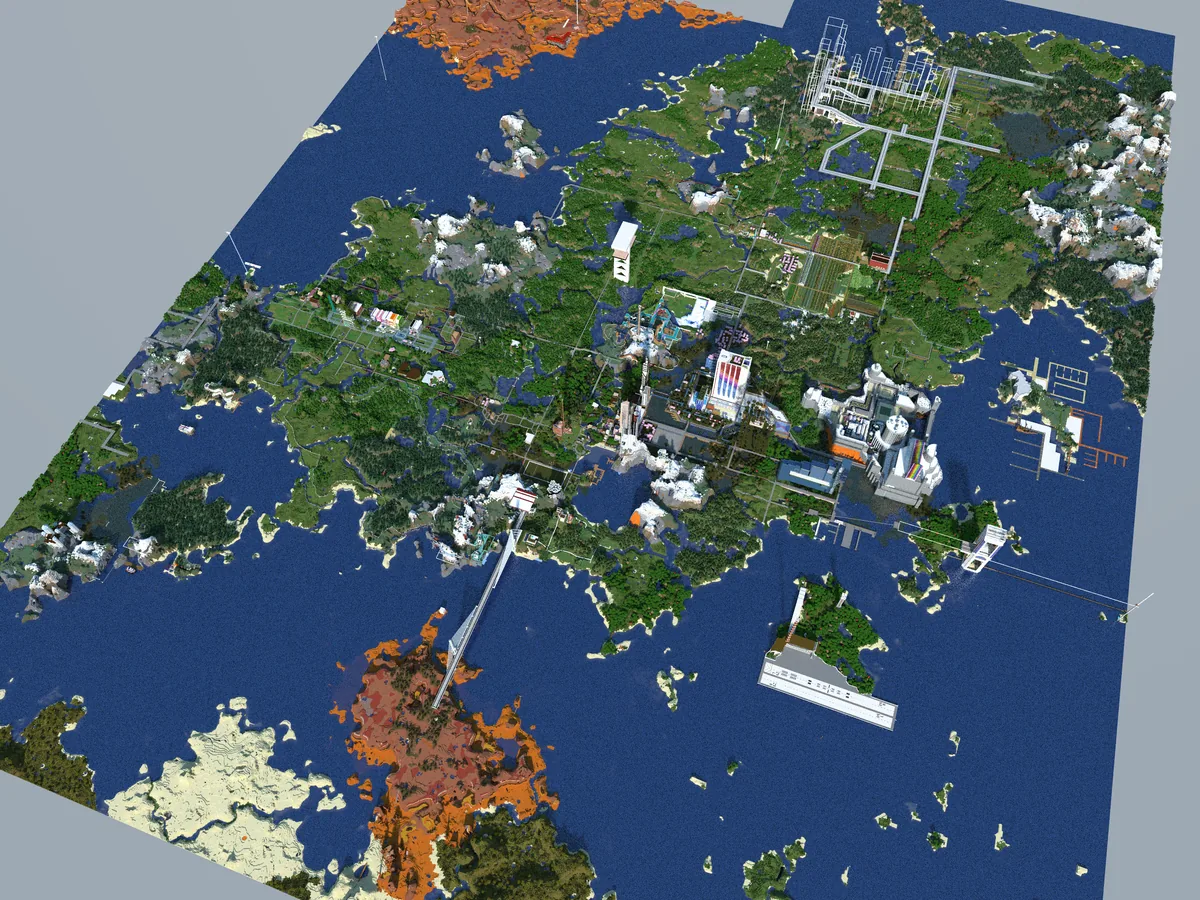 A view of the Bohemian Grove Minecraft world, captured April 26, 2024.
