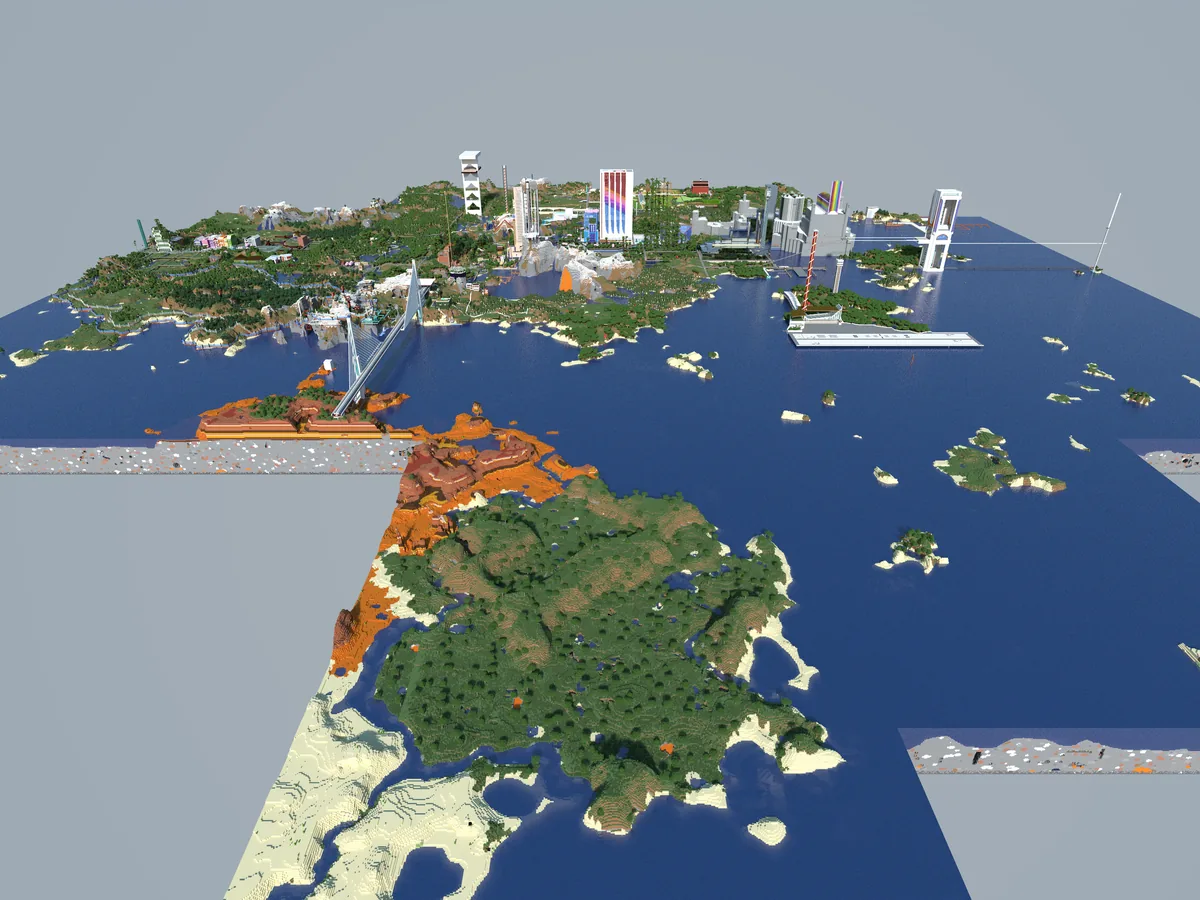 A view of the Bohemian Grove Minecraft world, captured April 30, 2024.