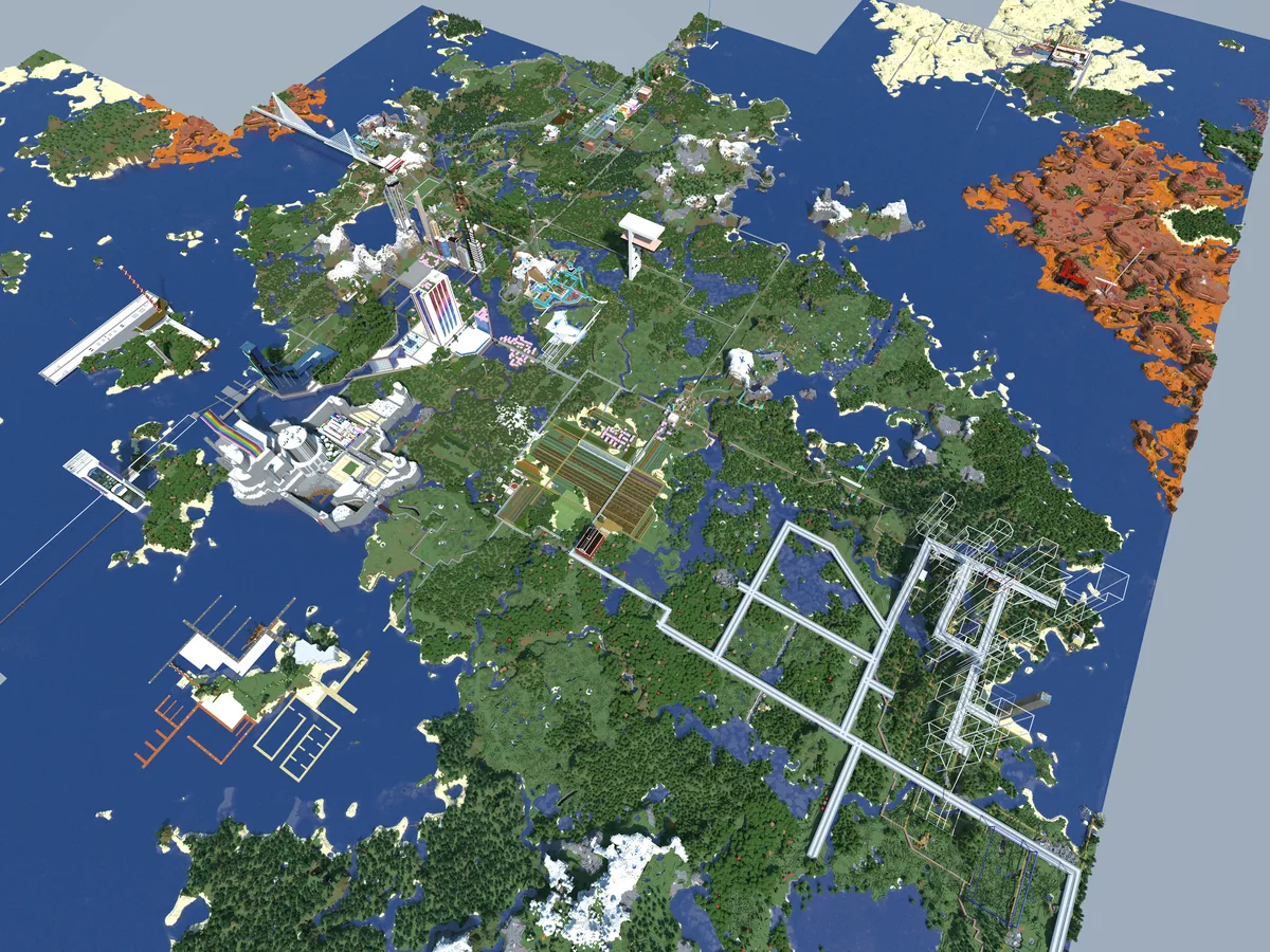 A view of the Bohemian Grove Minecraft world, captured April 30, 2024.