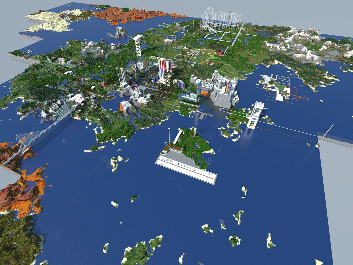 A view of the Bohemian Grove Minecraft world, captured April 30, 2024.