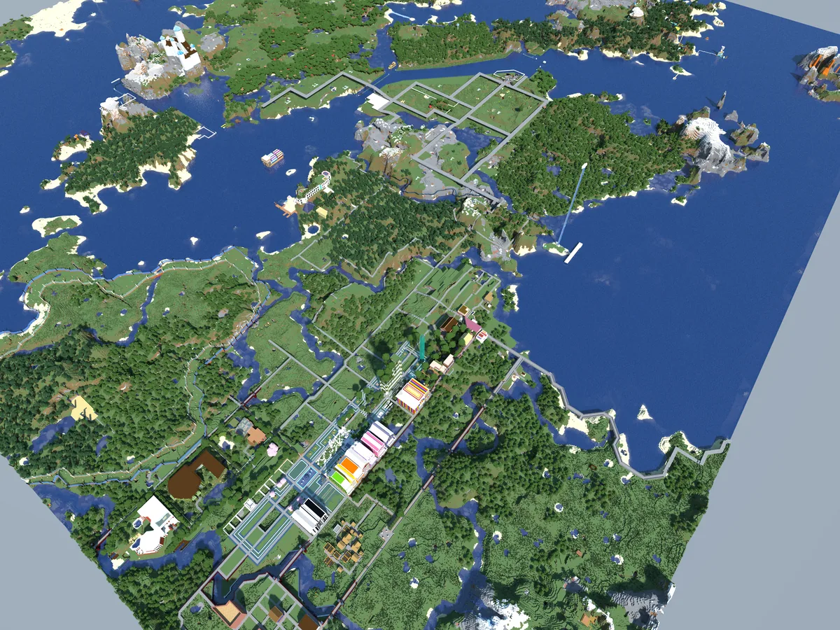 A view of the Bohemian Grove Minecraft world, captured May 1, 2024.